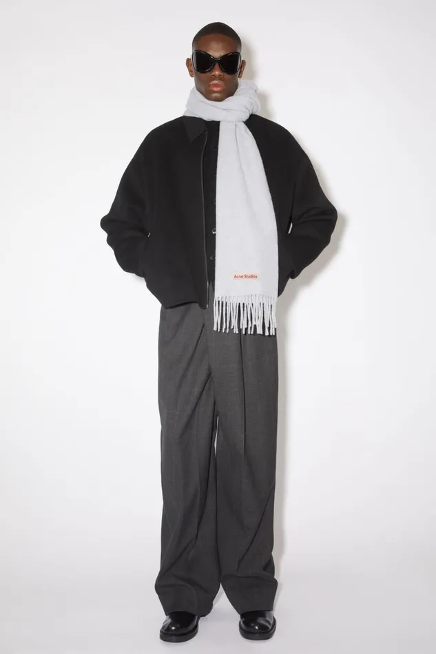 Women Fringe Wool Scarf Narrow Powder Blue Meacutelange Acne Studios Scarves
