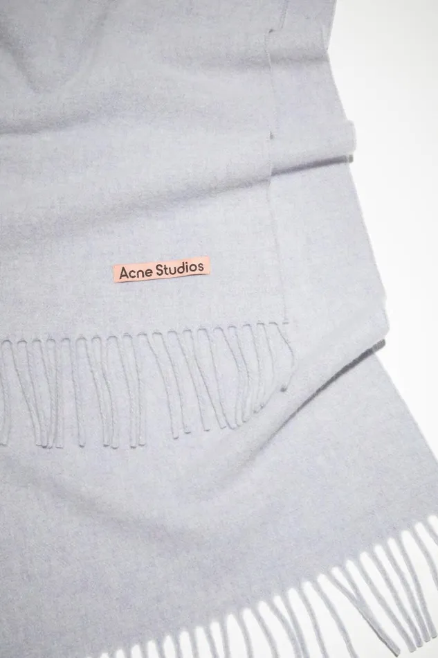 Women Fringe Wool Scarf Narrow Powder Blue Meacutelange Acne Studios Scarves