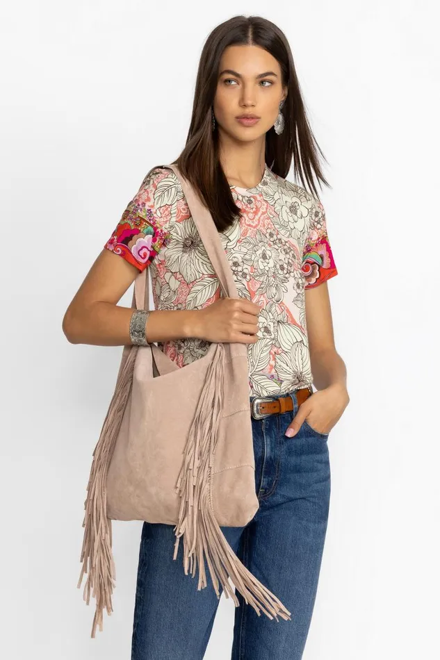 Women Handbags Johnny Was ITALIAN SUEDE FRINGE HOBO Shell