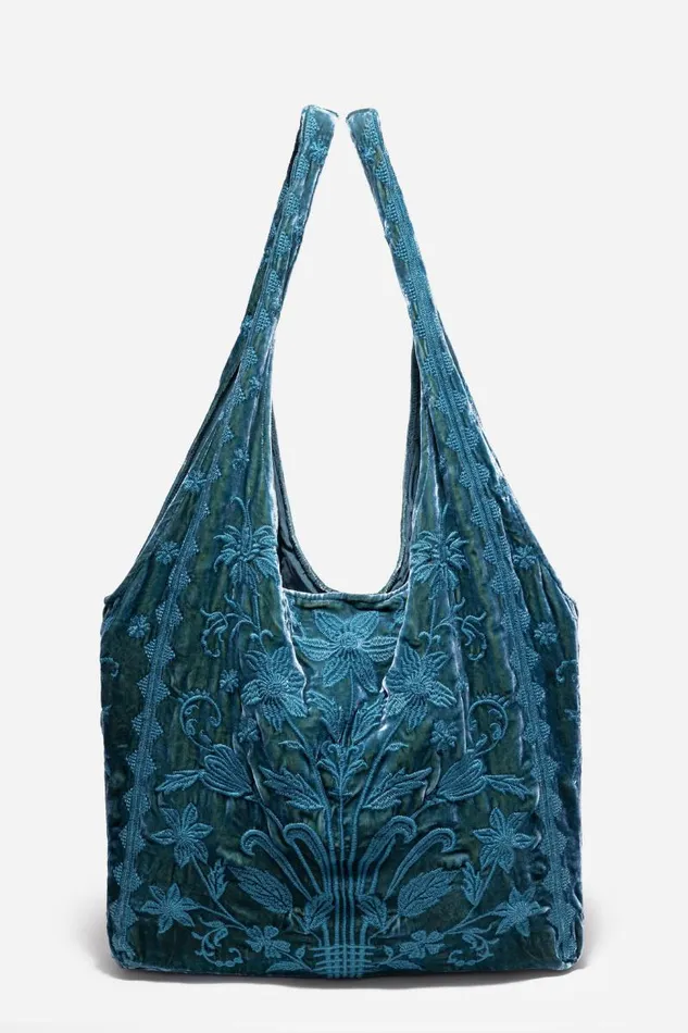 Women Handbags Johnny Was VELVET SLOUCHY TOTE Peacock