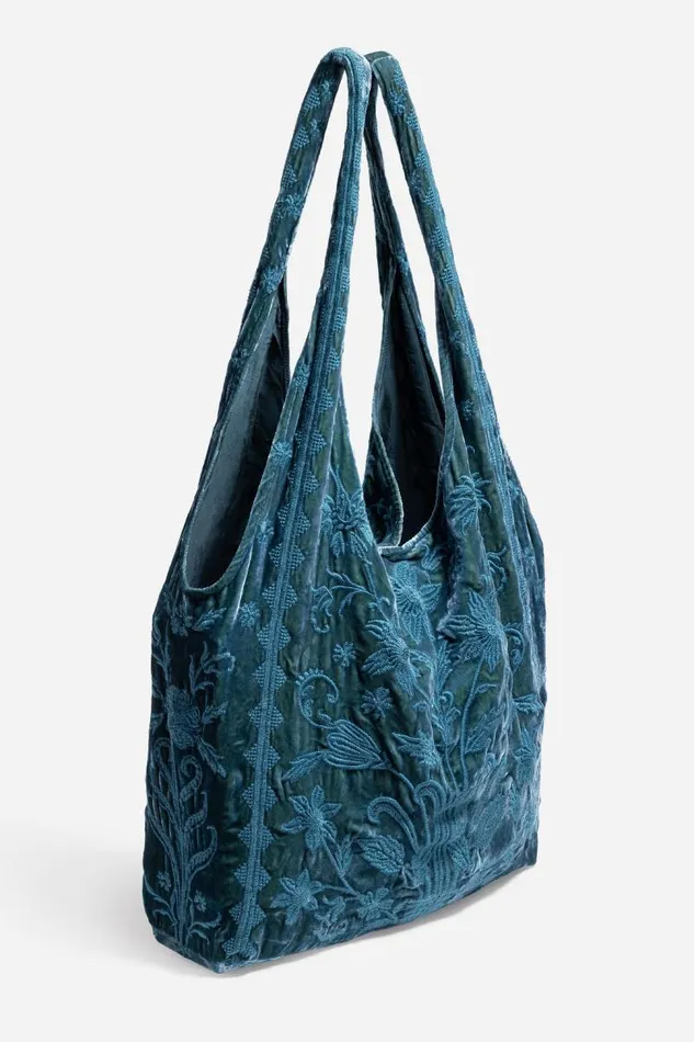 Women Handbags Johnny Was VELVET SLOUCHY TOTE Peacock