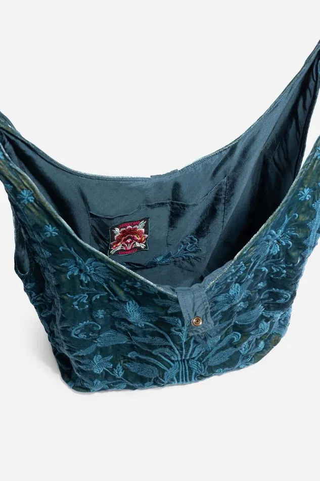 Women Handbags Johnny Was VELVET SLOUCHY TOTE Peacock