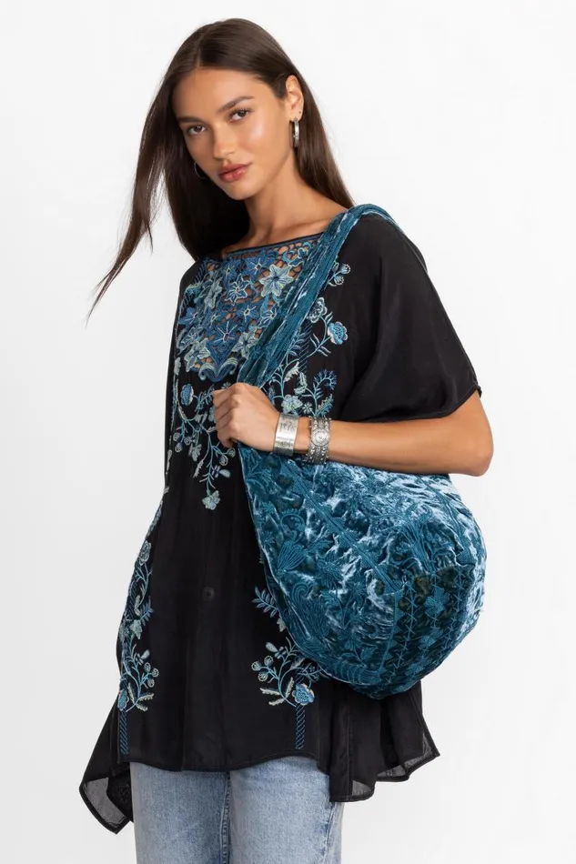 Women Handbags Johnny Was VELVET SLOUCHY TOTE Peacock