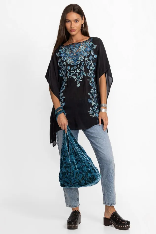 Women Handbags Johnny Was VELVET SLOUCHY TOTE Peacock