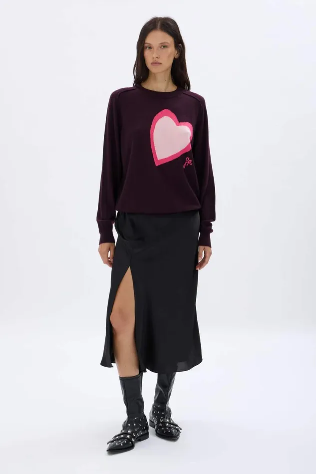 Women Heart Charm Crewneck Sweater Purple Purple Sonia Rykiel Sweaters