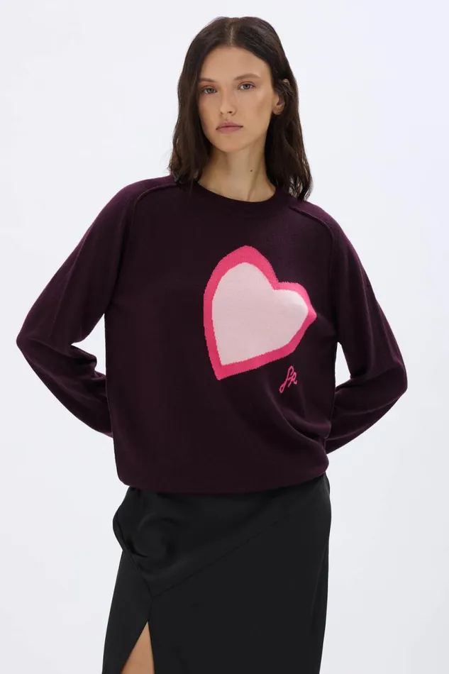 Women Heart Charm Crewneck Sweater Purple Purple Sonia Rykiel Sweaters