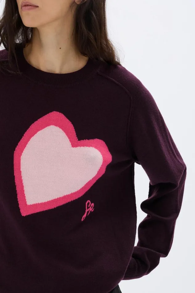 Women Heart Charm Crewneck Sweater Purple Purple Sonia Rykiel Sweaters