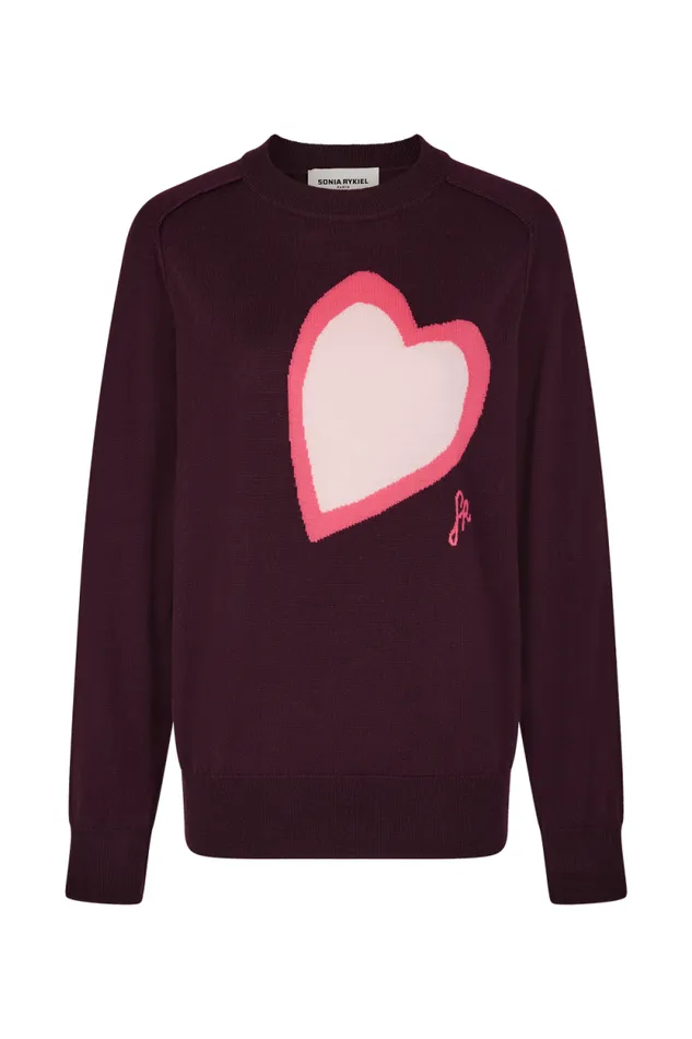 Women Heart Charm Crewneck Sweater Purple Purple Sonia Rykiel Sweaters