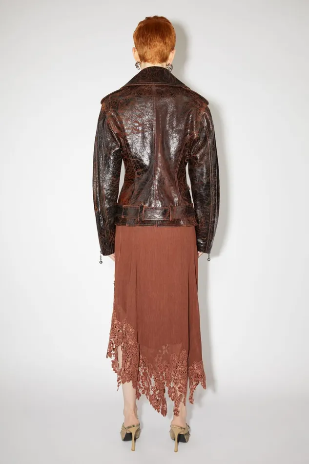 Women Hourglass Leather Biker Jacket Orangeblack Acne Studios Outerwear
