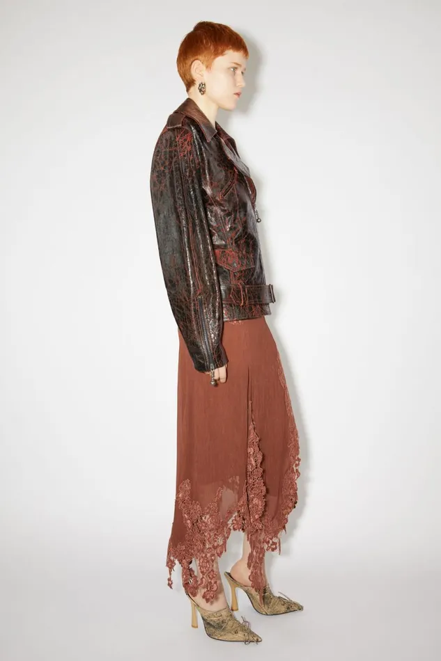 Women Hourglass Leather Biker Jacket Orangeblack Acne Studios Outerwear