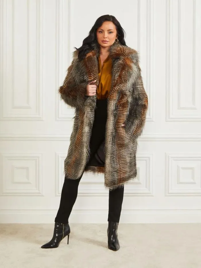 Women Jackets Marciano Alexandra FauxFur Coat Microstriped Fur