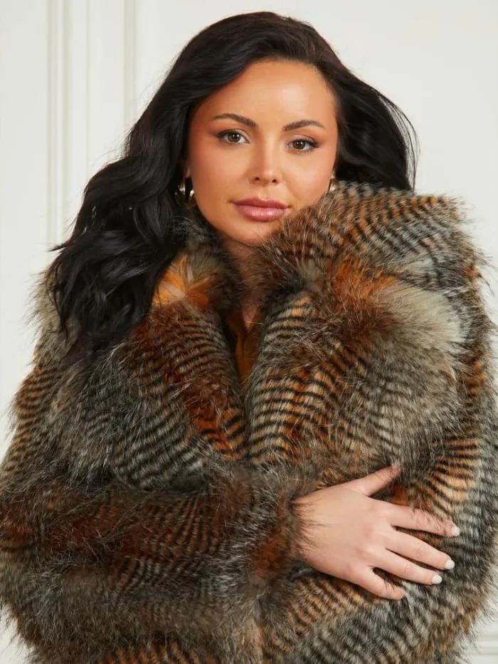 Women Jackets Marciano Alexandra FauxFur Coat Microstriped Fur Women Jackets Marciano Alexandra FauxFur Coat Microstriped Fur