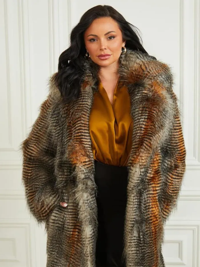 Women Jackets Marciano Alexandra FauxFur Coat Microstriped Fur Women Jackets Marciano Alexandra FauxFur Coat Microstriped Fur
