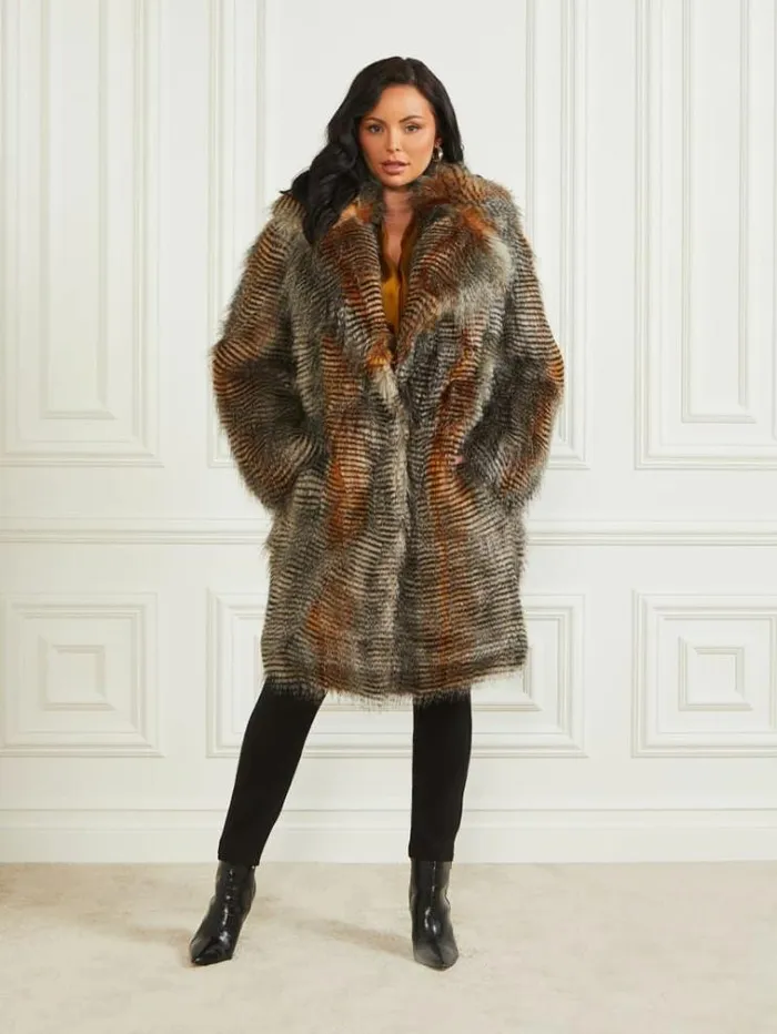Women Jackets Marciano Alexandra FauxFur Coat Microstriped Fur Women Jackets Marciano Alexandra FauxFur Coat Microstriped Fur