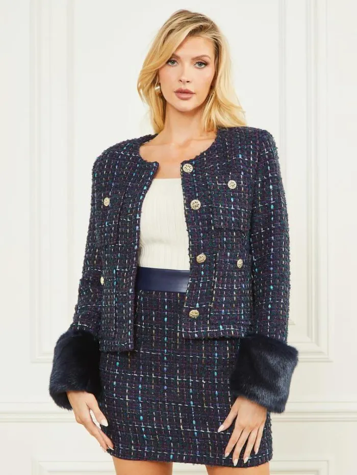 Women Jackets Marciano Secret Tweed Jacket Satellite Purple Multi Women Jackets Marciano Secret Tweed Jacket Satellite Purple Multi