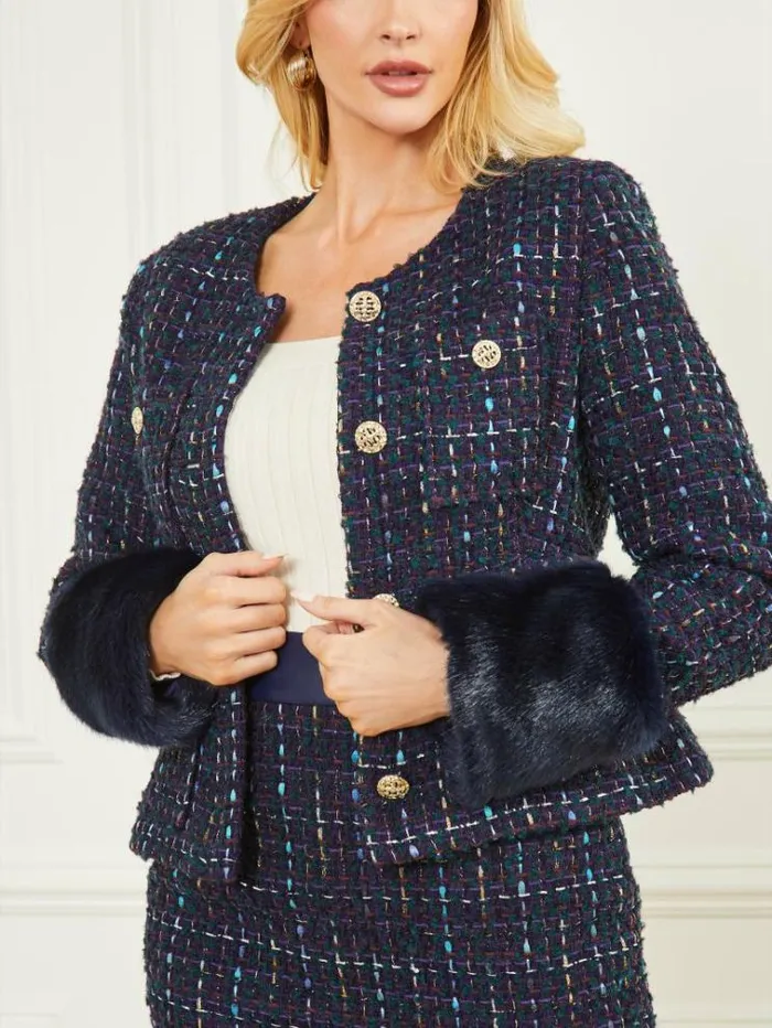 Women Jackets Marciano Secret Tweed Jacket Satellite Purple Multi Women Jackets Marciano Secret Tweed Jacket Satellite Purple Multi