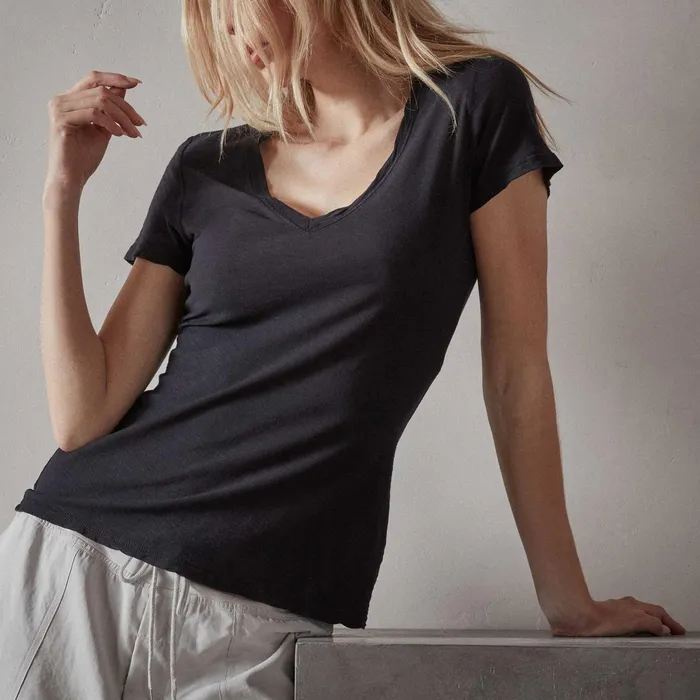 WOMEN James Perse CLASSICS Sheer Slub Casual V Neck Deep