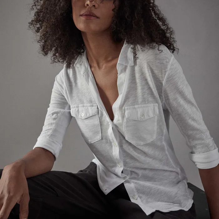 WOMEN James Perse CLASSICS Sheer Slub Side Panel Shirt White
