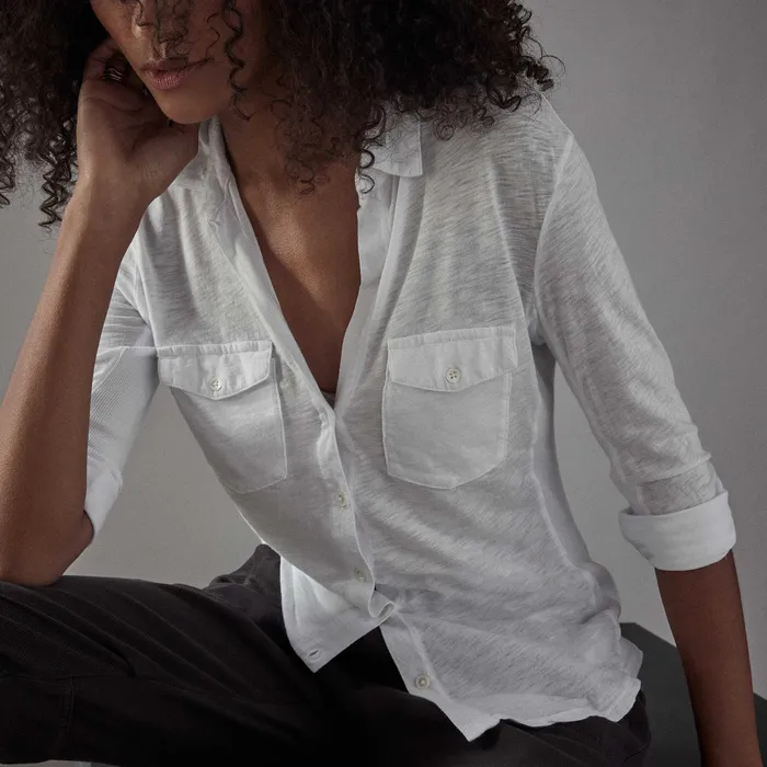 WOMEN James Perse CLASSICS Sheer Slub Side Panel Shirt White