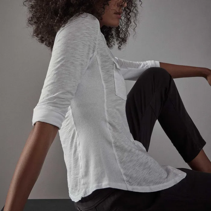 WOMEN James Perse CLASSICS Sheer Slub Side Panel Shirt White