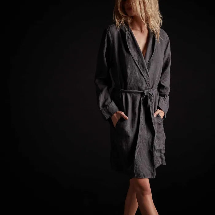 WOMEN James Perse LOUNGE Linen Hooded Robe Magma Pigment