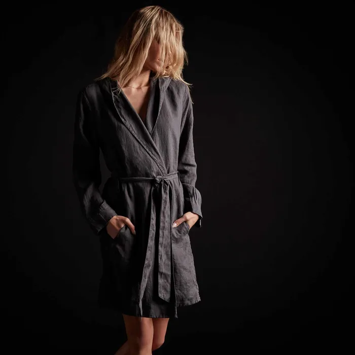 WOMEN James Perse LOUNGE Linen Hooded Robe Magma Pigment