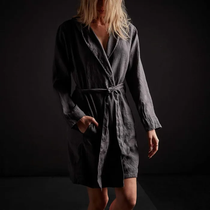WOMEN James Perse LOUNGE Linen Hooded Robe Magma Pigment