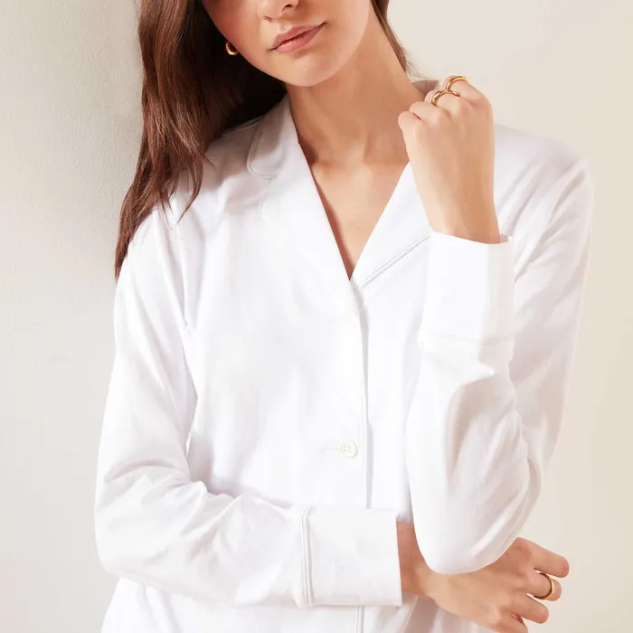 WOMEN James Perse LOUNGE Piped Jersey Pajama Top Whiteblue Ice