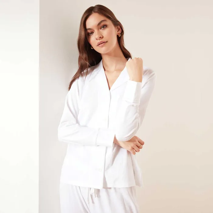 WOMEN James Perse LOUNGE Piped Jersey Pajama Top Whiteblue Ice