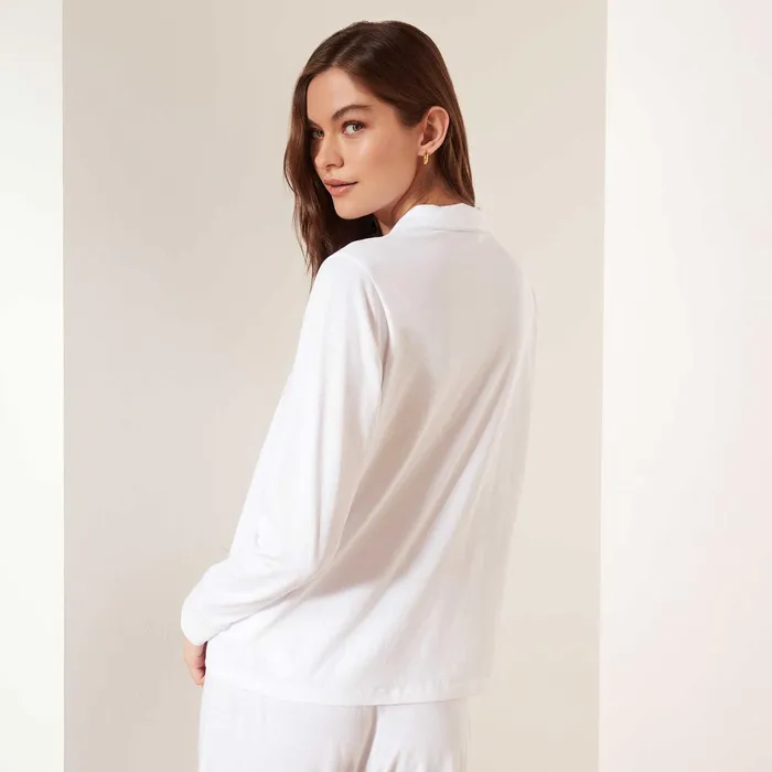 WOMEN James Perse LOUNGE Piped Jersey Pajama Top Whiteblue Ice