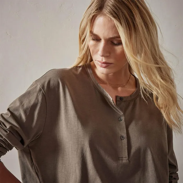 WOMEN James Perse NOVELTY TOPS Clean Finish Jersey Henley Old Whiskey