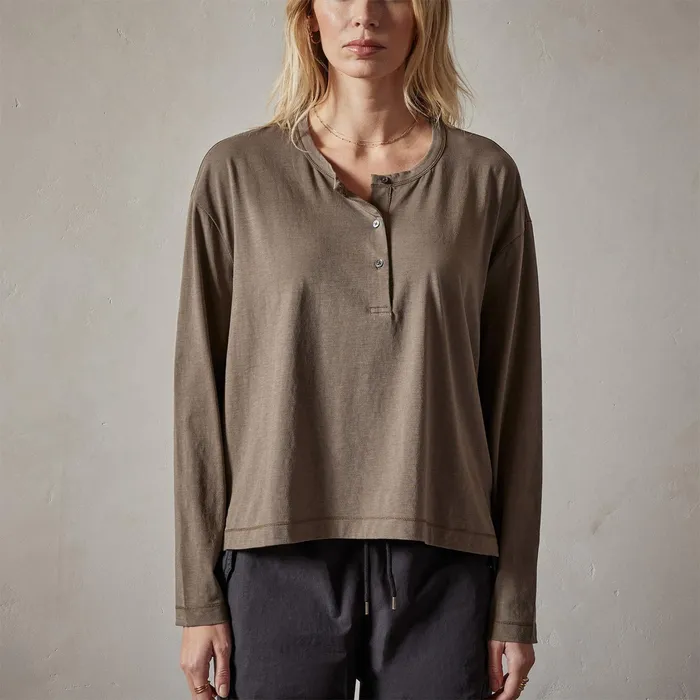 WOMEN James Perse NOVELTY TOPS Clean Finish Jersey Henley Old Whiskey
