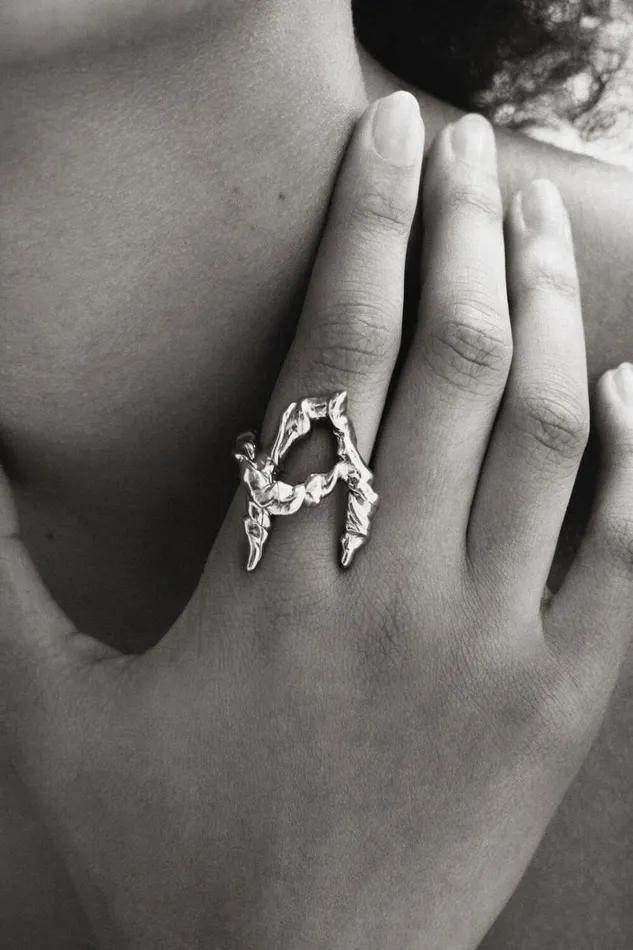 Women Jewellery Desigual Zalio Silver Plated Letter A Ring
