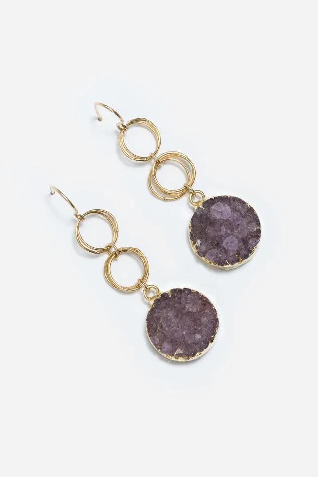 Women Jewelry Johnny Was AGATE DRUZY EARRINGS Purple Taupe