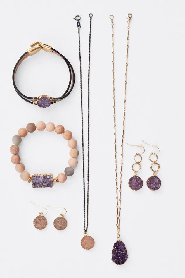 Women Jewelry Johnny Was AGATE DRUZY EARRINGS Purple Taupe Women Jewelry Johnny Was AGATE DRUZY EARRINGS Purple Taupe