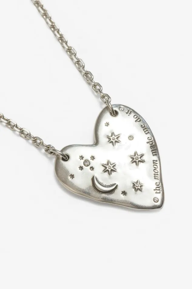 Women Jewelry Johnny Was MOON PHASE HEART NECKLACE Silver