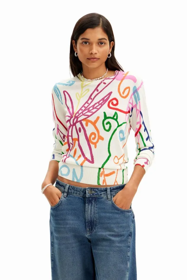 Women Jumpers Desigual Fine Knit Sweater With Patterns
