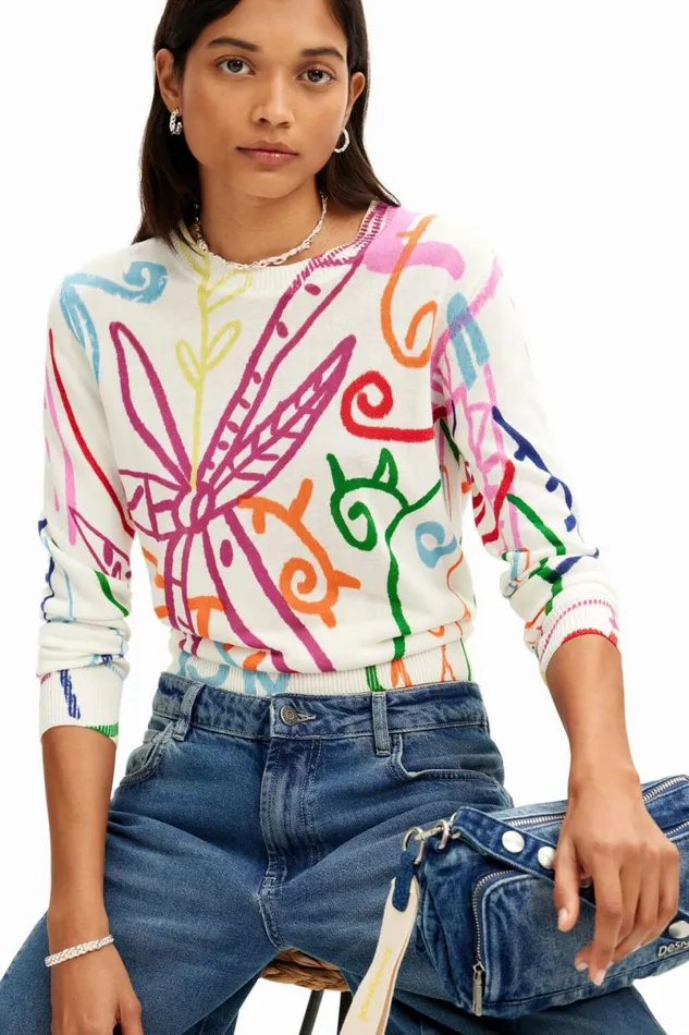 Women Jumpers Desigual Fine Knit Sweater With Patterns