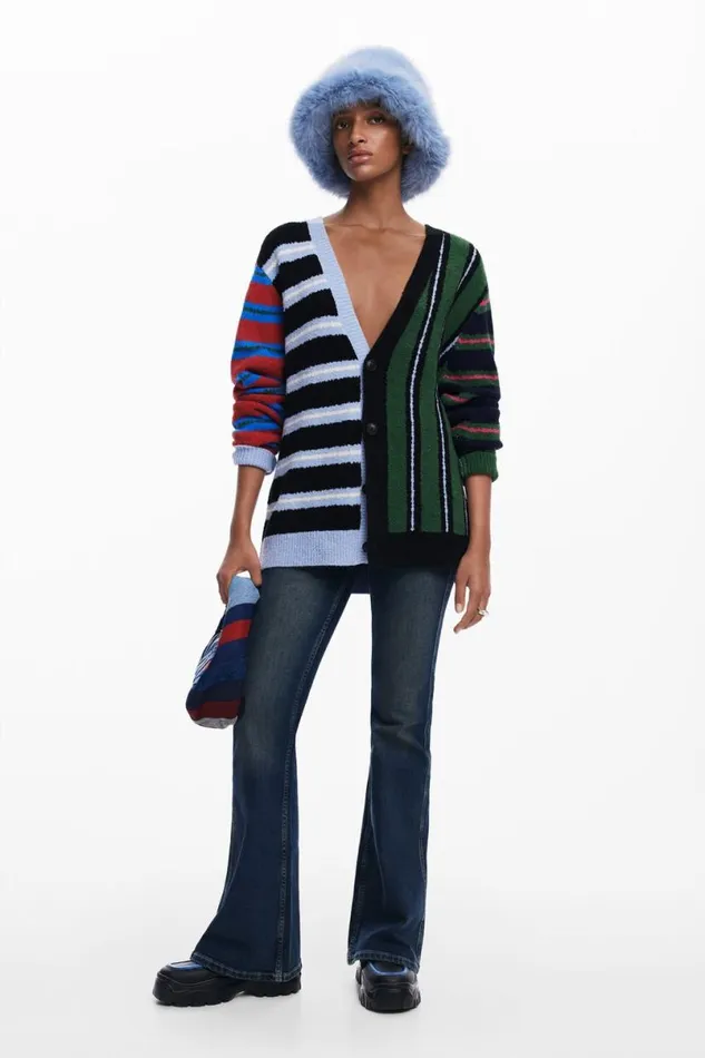 Women Jumpers Desigual Striped Knit Cardigan