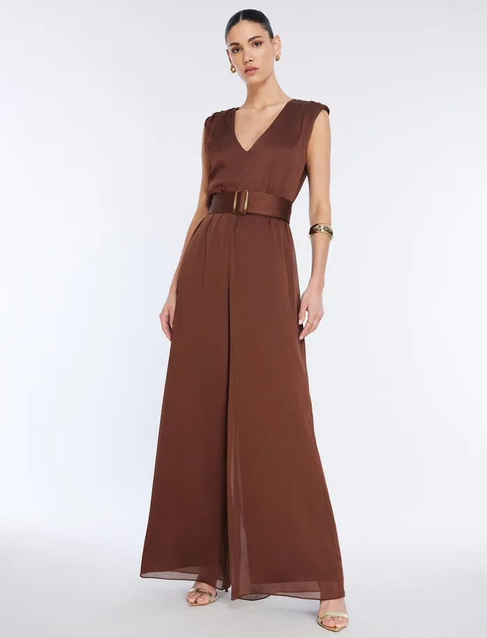 Women Jumpsuits and Rompers BCBG Imogen Belted Jumpsuit Chocolate