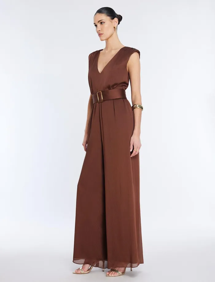 Women Jumpsuits and Rompers BCBG Imogen Belted Jumpsuit Chocolate