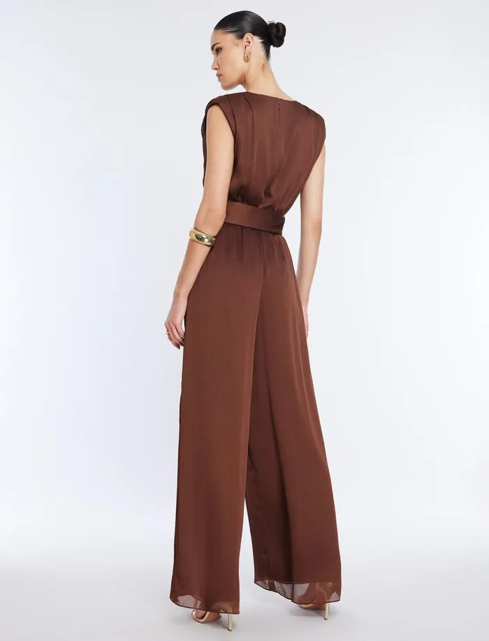 Women Jumpsuits and Rompers BCBG Imogen Belted Jumpsuit Chocolate