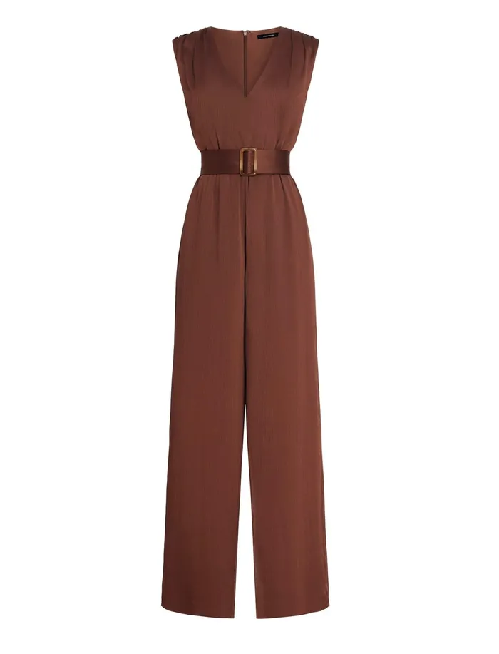 Women Jumpsuits and Rompers BCBG Imogen Belted Jumpsuit Chocolate