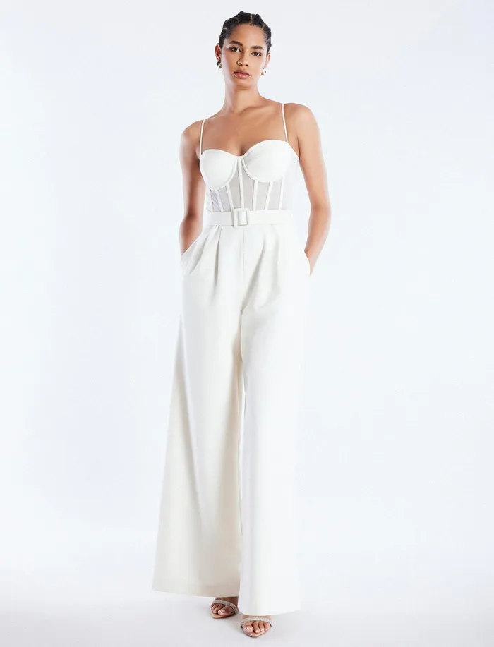 Women Jumpsuits and Rompers BCBG Roosevelt Bustier Jumpsuit Gardenia