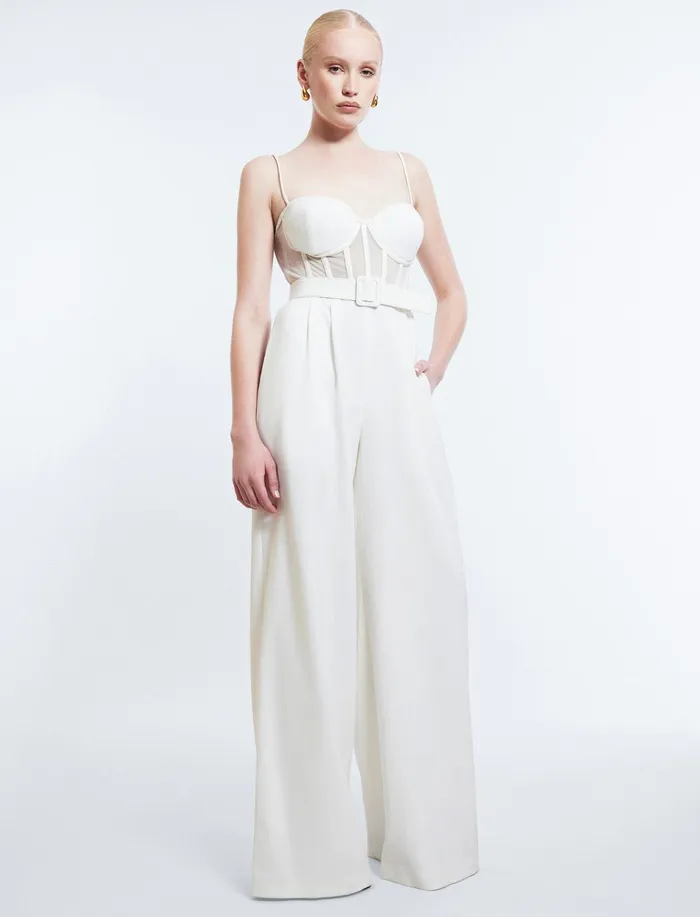 Women Jumpsuits and Rompers BCBG Roosevelt Bustier Jumpsuit Gardenia