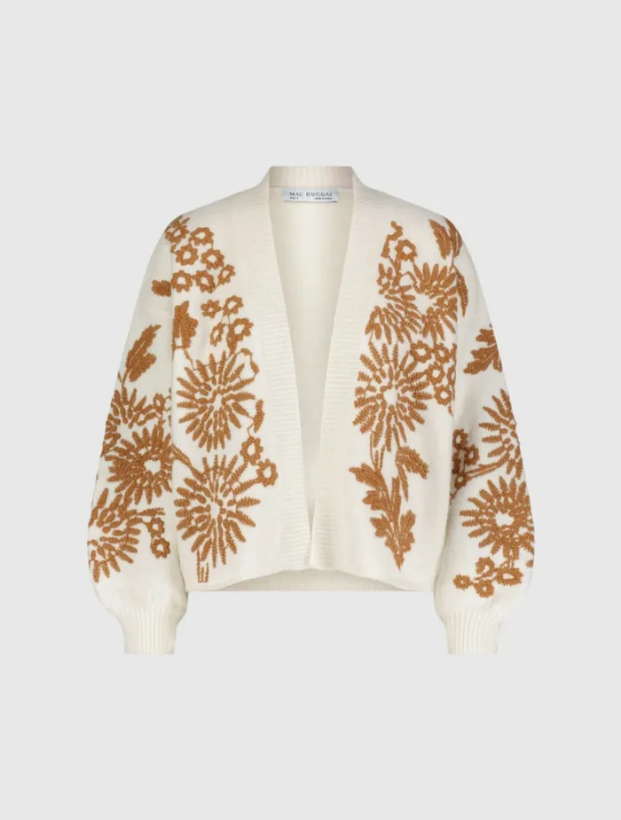Women Knitwear Mac Duggal Cropped Knit Cardigan With Floral Details Ecru