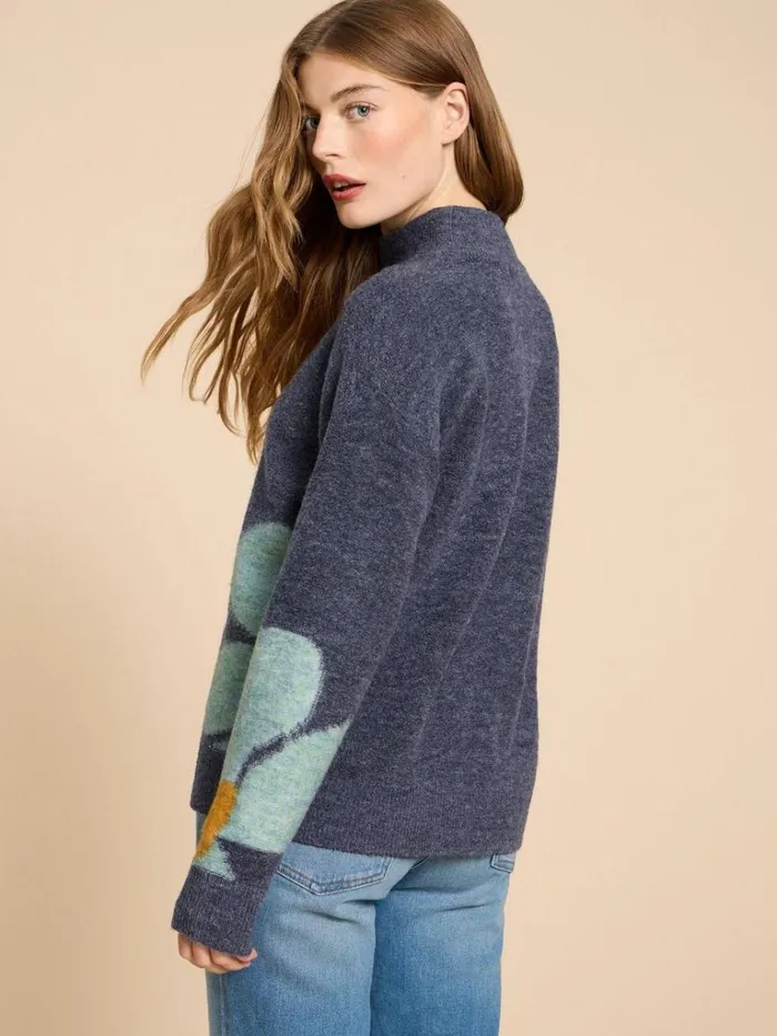 Women KNITWEAR White Stuff CELIA HIGH NECK FLORAL JUMPER Blue Multi Women KNITWEAR White Stuff CELIA HIGH NECK FLORAL JUMPER Blue Multi