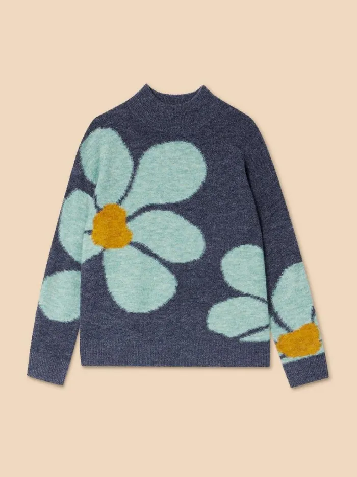 Women KNITWEAR White Stuff CELIA HIGH NECK FLORAL JUMPER Blue Multi Women KNITWEAR White Stuff CELIA HIGH NECK FLORAL JUMPER Blue Multi