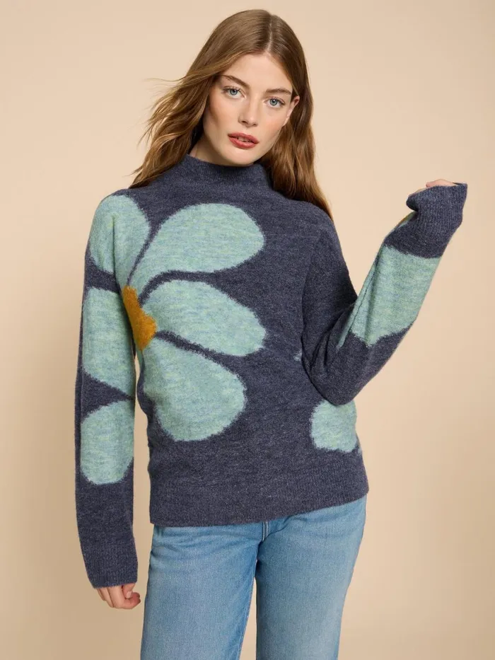 Women KNITWEAR White Stuff CELIA HIGH NECK FLORAL JUMPER Blue Multi Women KNITWEAR White Stuff CELIA HIGH NECK FLORAL JUMPER Blue Multi