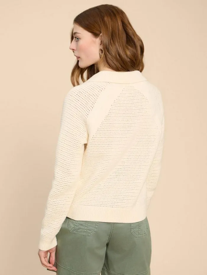Women KNITWEAR White Stuff CHATERLY CROCHET COLLAR CARDI Natural White Women KNITWEAR White Stuff CHATERLY CROCHET COLLAR CARDI Natural White